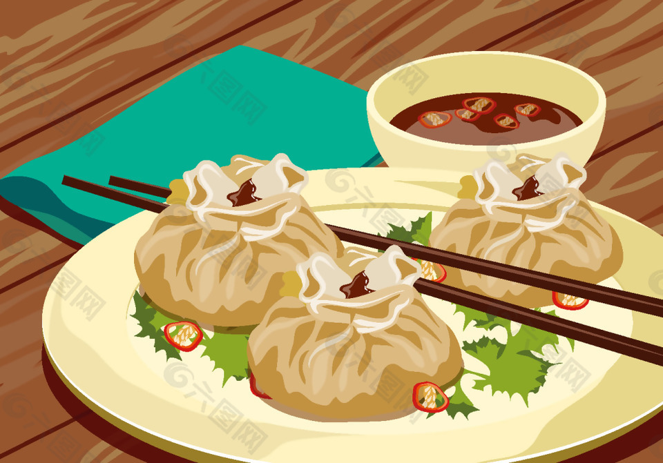 中式食物饺子矢量插画