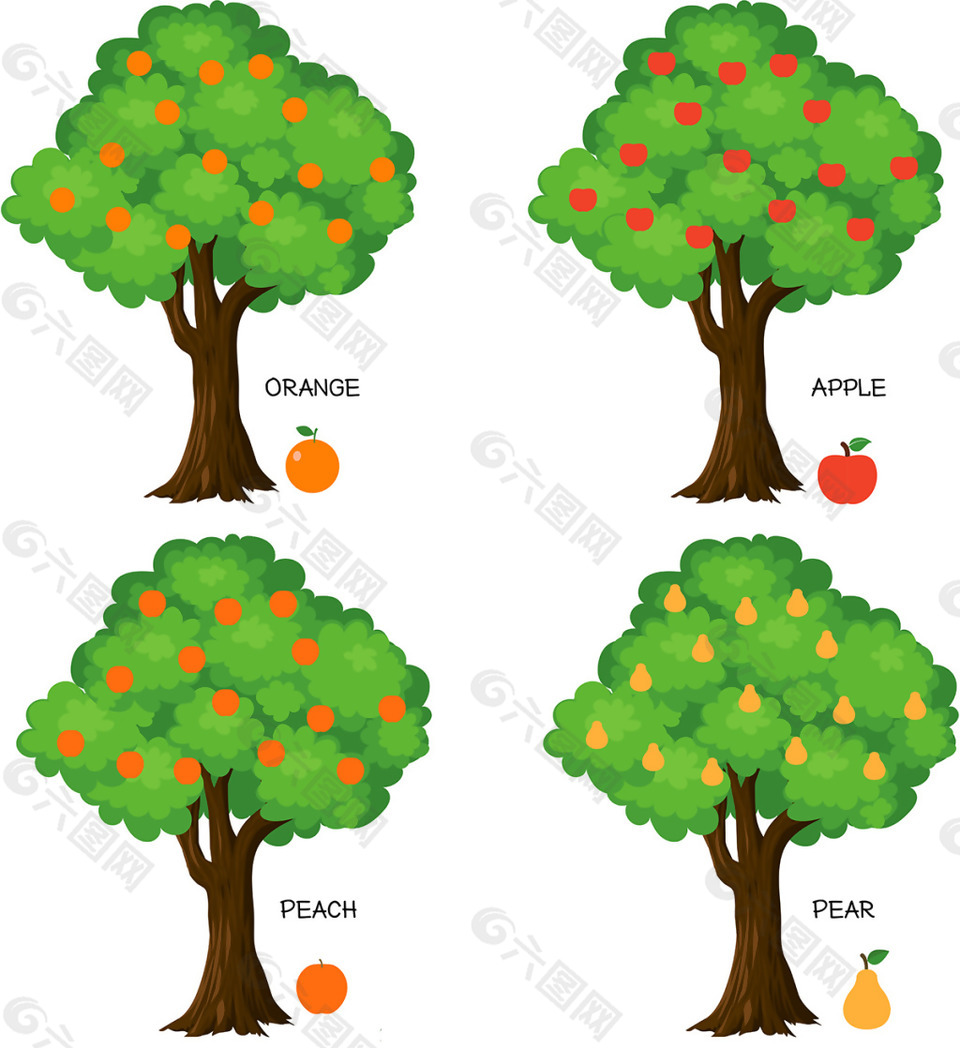 手绘矢量水果树木
