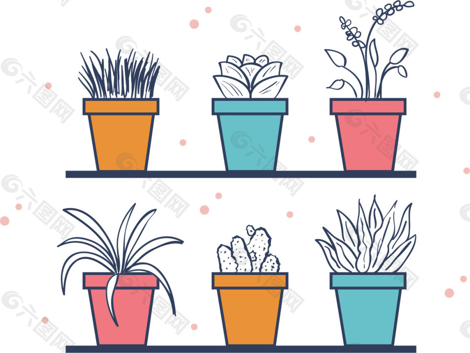 手绘矢量多肉盆栽