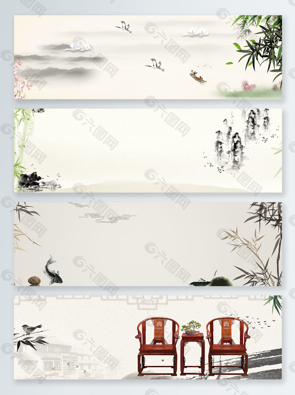 假山高山水墨古代椅子banner背景