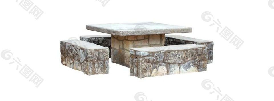 方形石桌石凳png元素