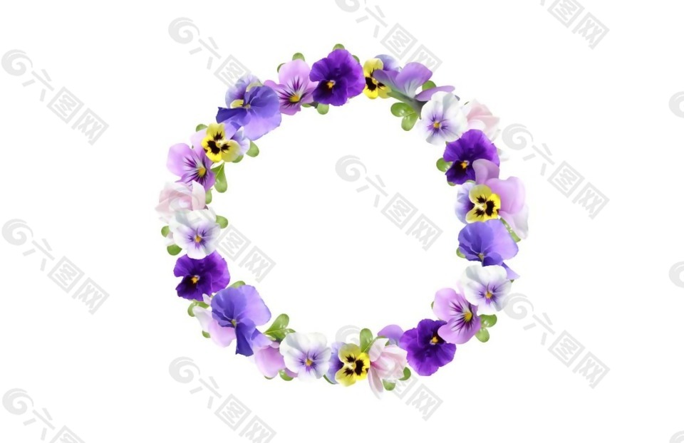 紫色鲜花花环png元素