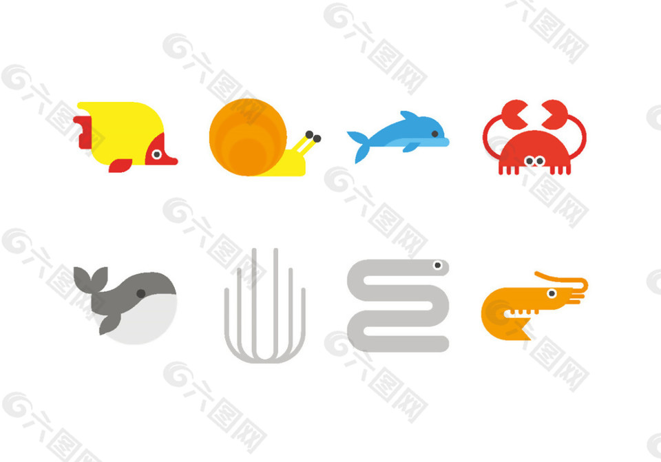 矢量扁平海洋生物