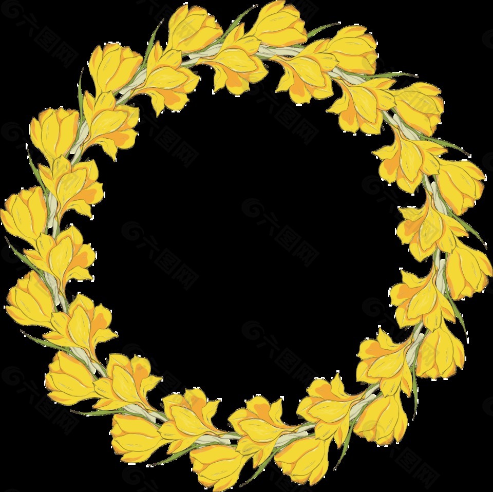 完美绽放的黄色花环透明花朵素材
