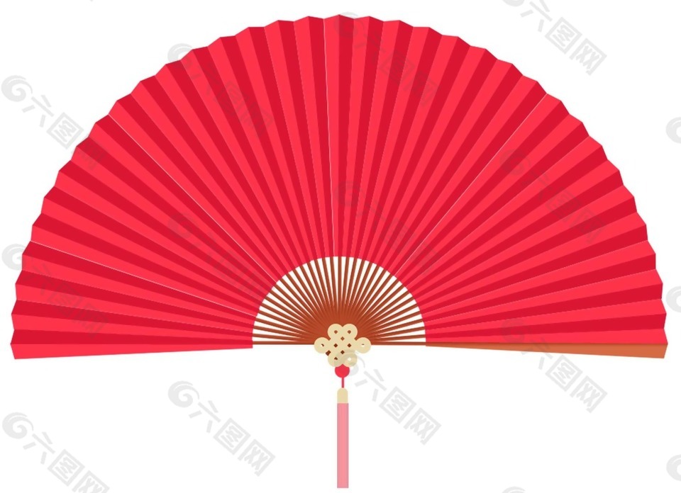 红色古代装饰扇子png元素
