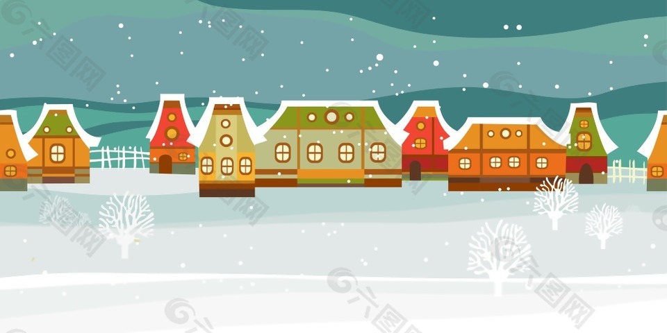 冬天童话里的小镇插画