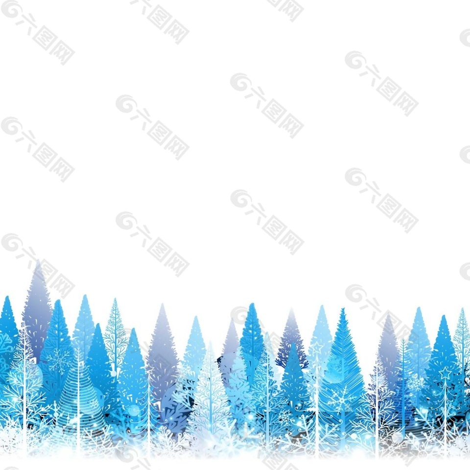 北欧蓝色树林雪景卡通图png元素