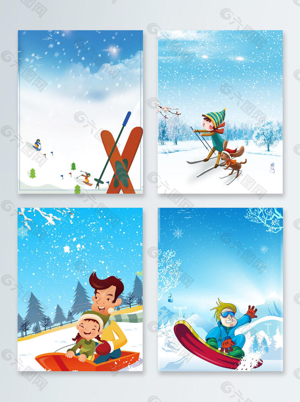 简约大气滑雪冬奥会卡通背景