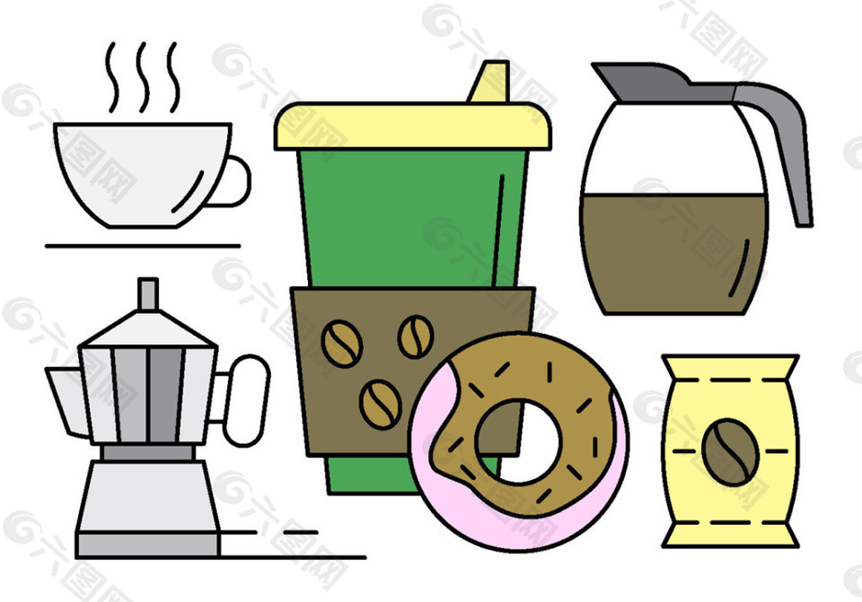 扁平手绘咖啡素材