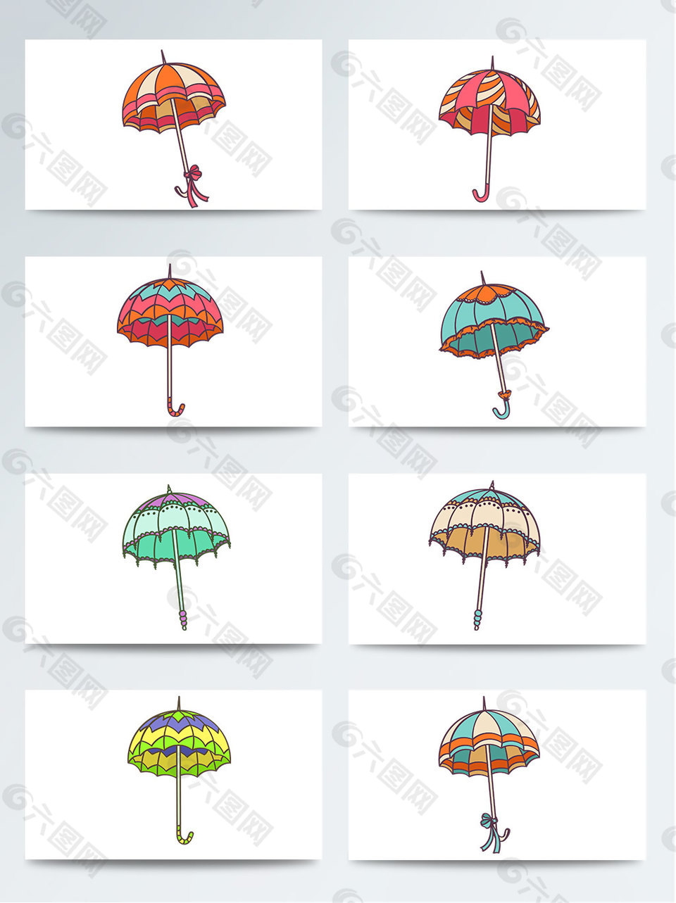 传统节气雨水相关PNG元素卡通复古雨伞