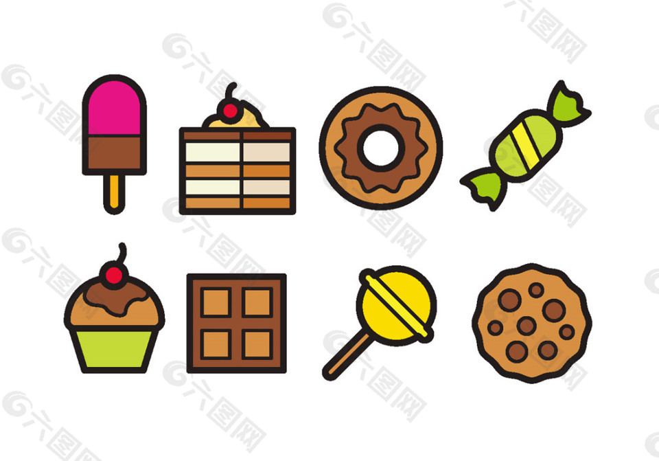 手绘甜品食物图标素材