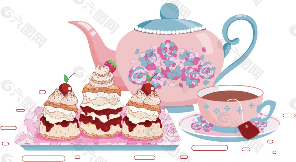 唯美手绘下午茶插画