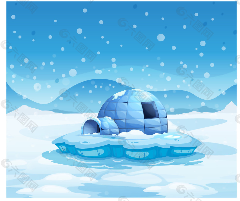北极雪地里的房子插画