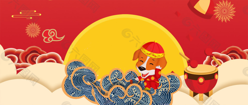 新年快乐卡通喜庆红色banner