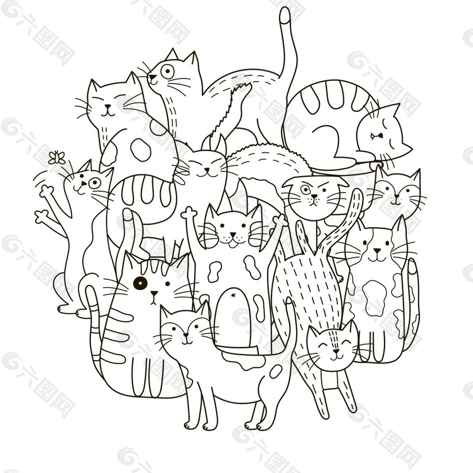 手绘猫图案装饰元素