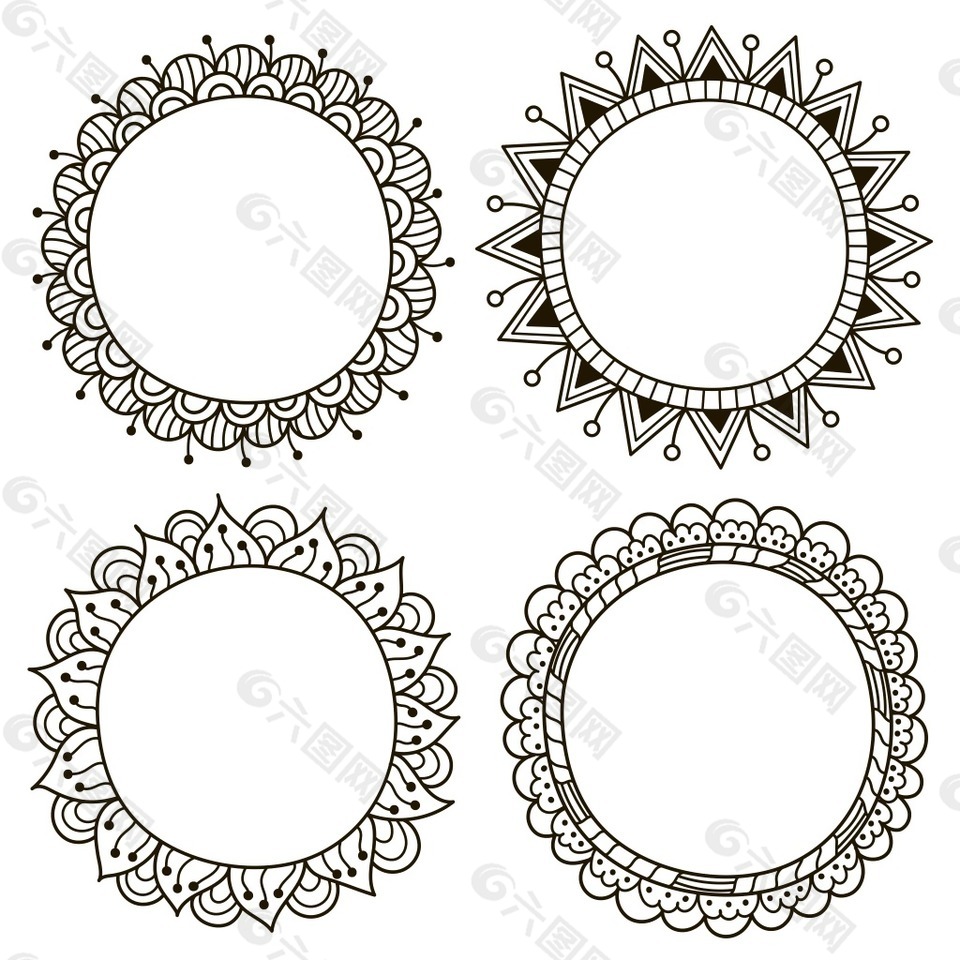 4个圆形花环图案设计