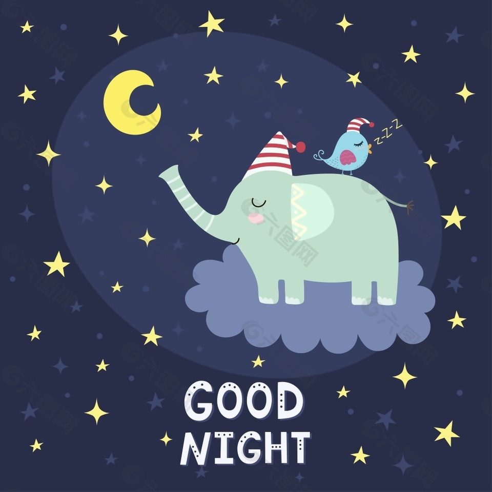 卡通晚安大象图案背景