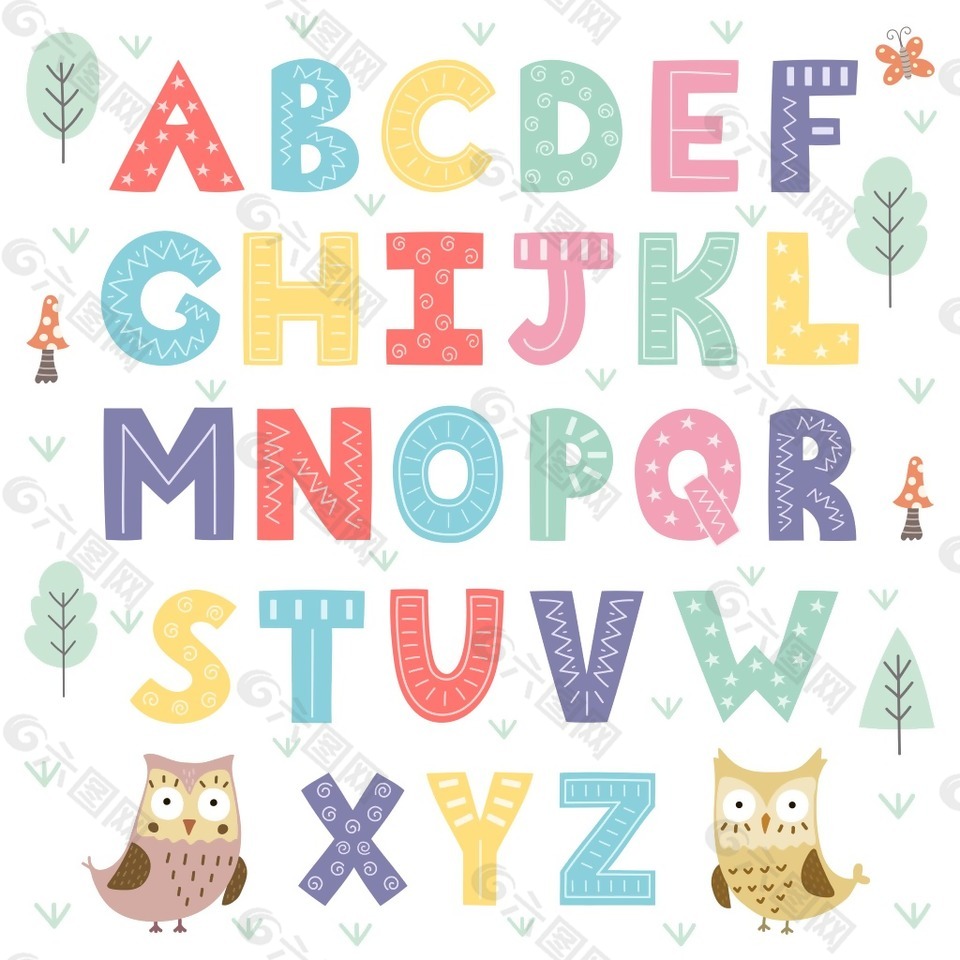 彩色卡通英文字母图案