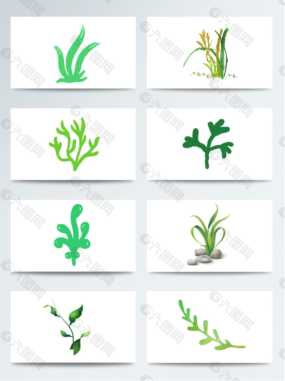 绿色海底水草叶子卡通手绘PNG元素