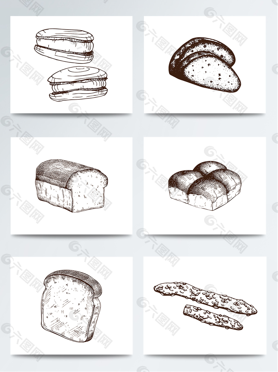 各种黑白手绘小面包