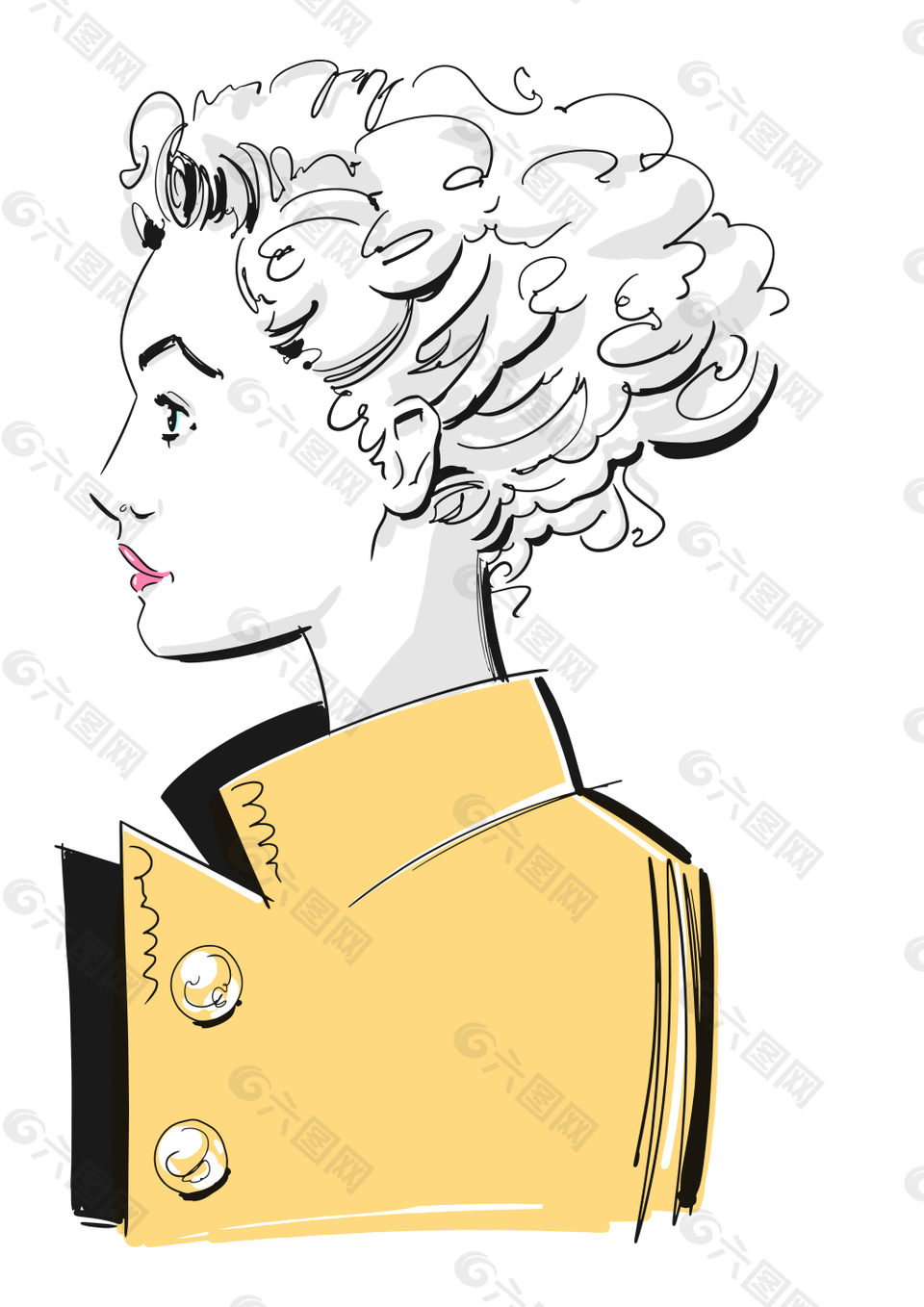 手绘女性侧面插画