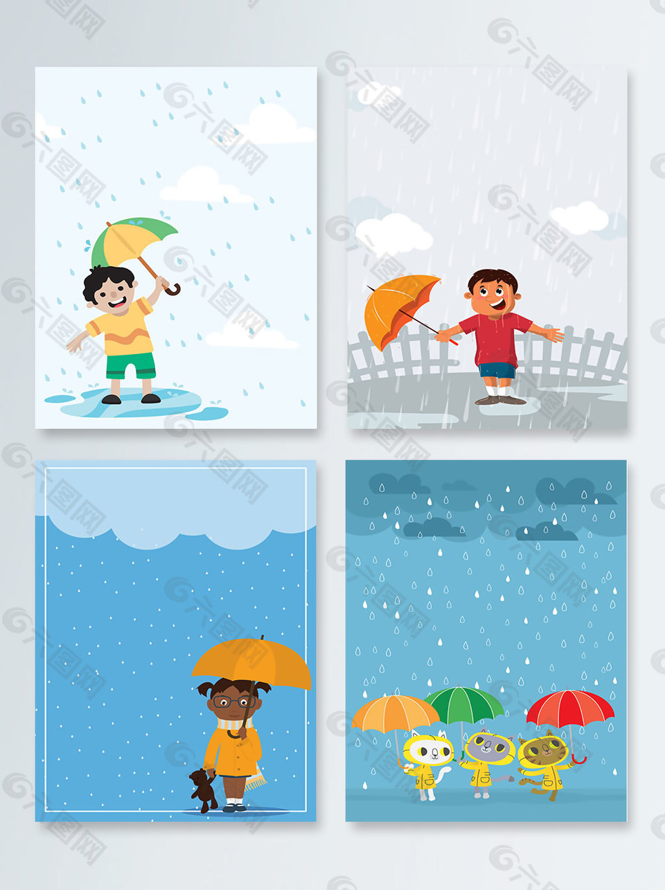 雨水儿童插画风格PSD分层格式