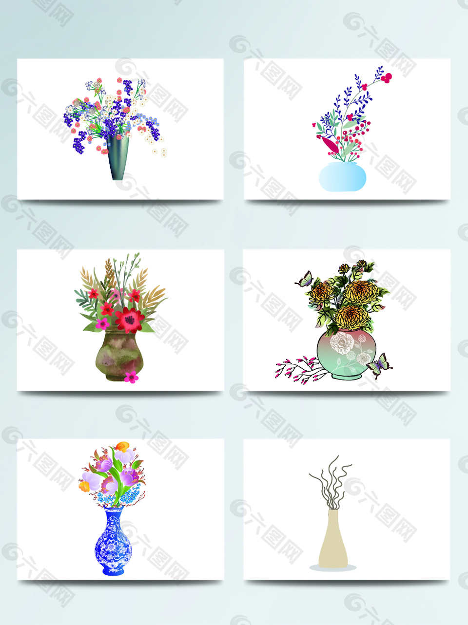彩色花朵花瓶矢量素材