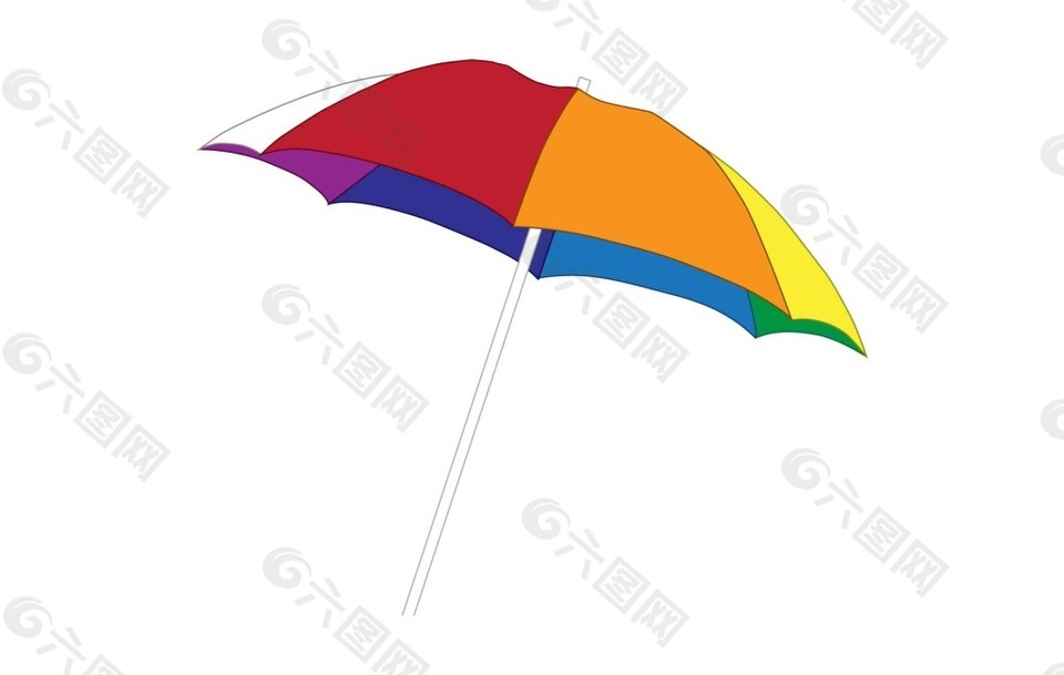 彩虹长柄雨伞png元素