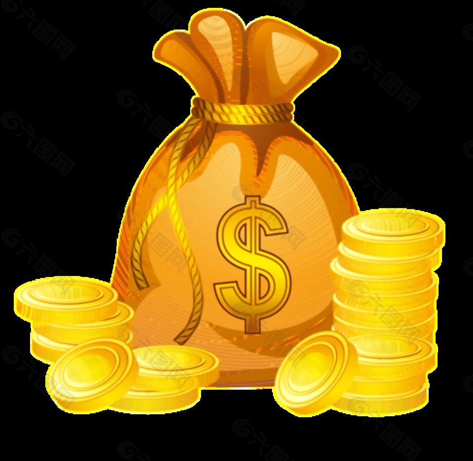 卡通金币钱袋透明元素