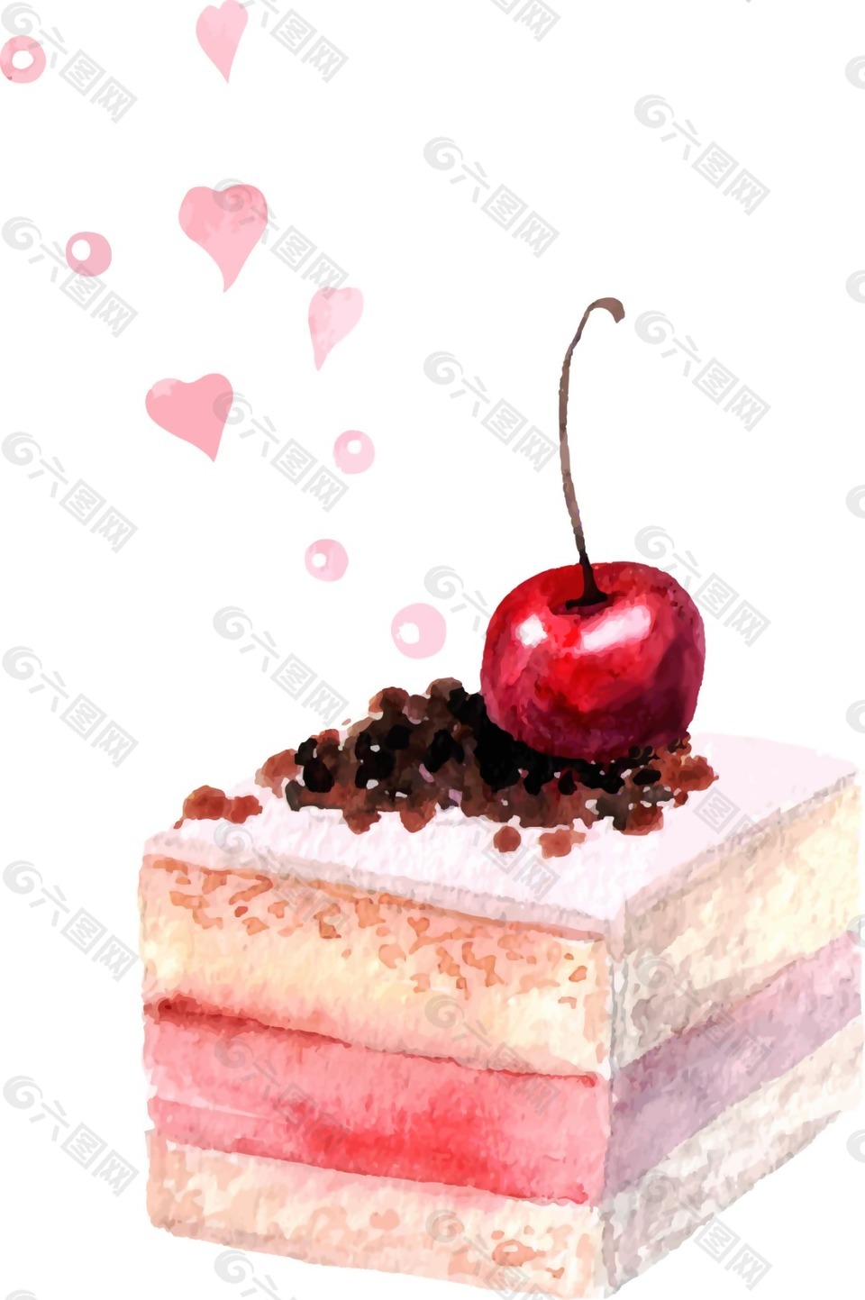 水彩绘樱桃蛋糕插画