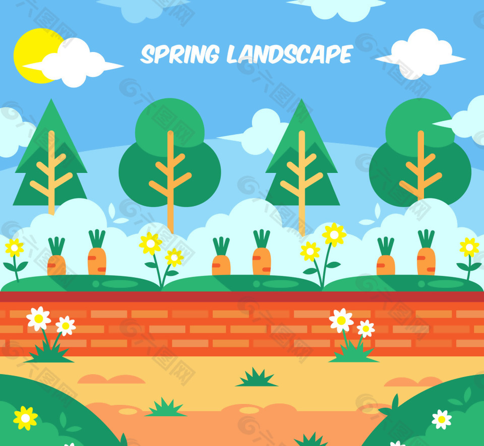 卡通春季风景元素