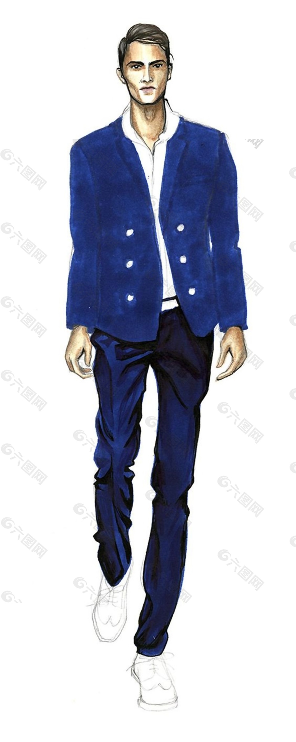 时尚宝蓝色西装外套男装效果图