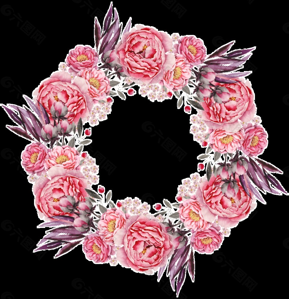 美丽玫瑰海葵花环PNG透明素材
