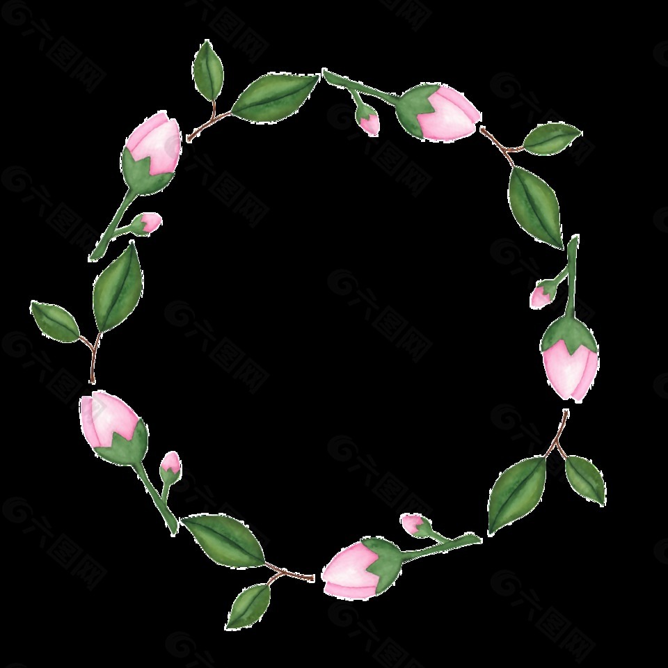 粉色花苞围城的花环PNG透明素材