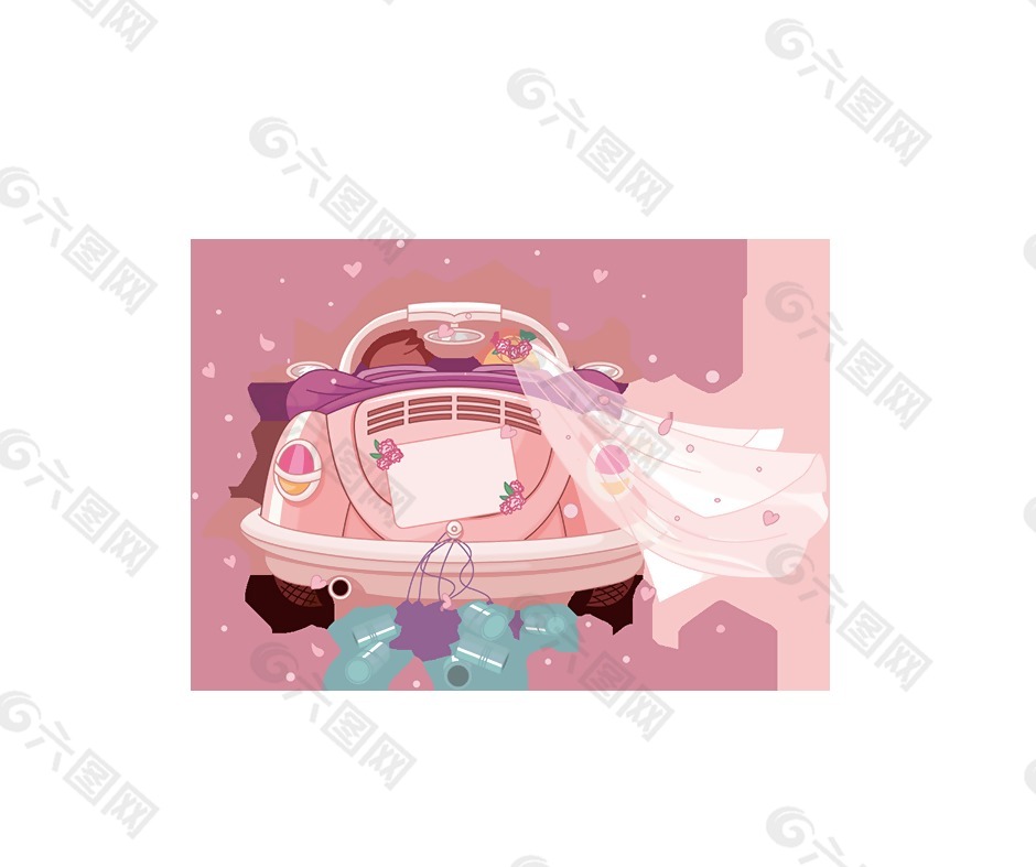 粉色手绘卡通车子装饰素材
