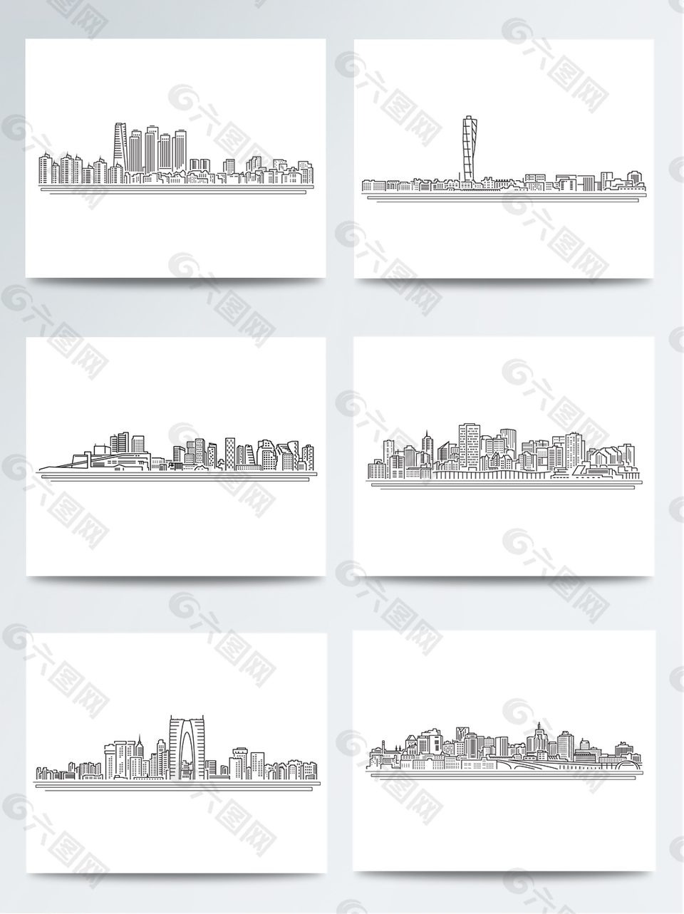 手绘城市建筑图案素材
