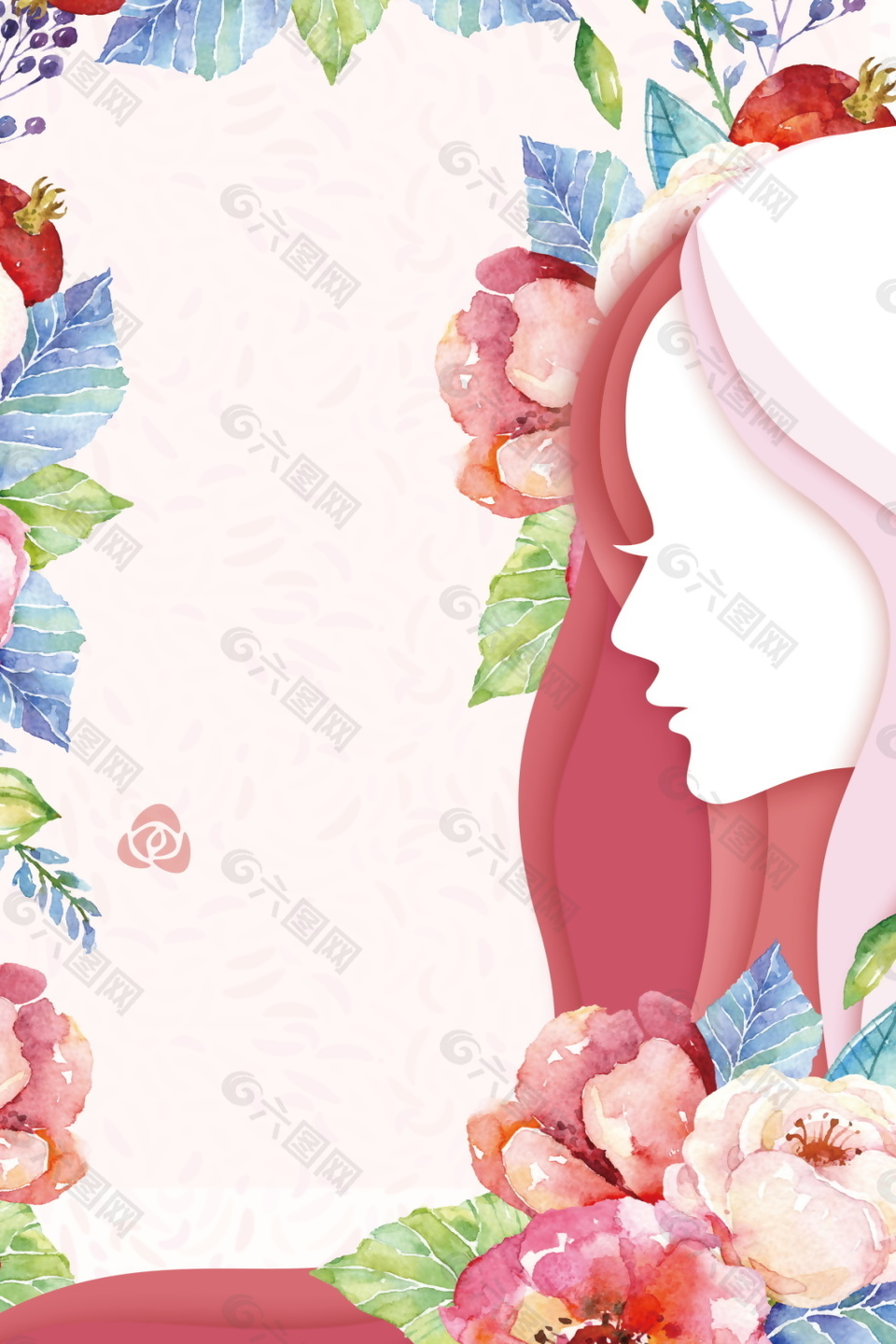 彩绘花朵三八节日海报背景设计