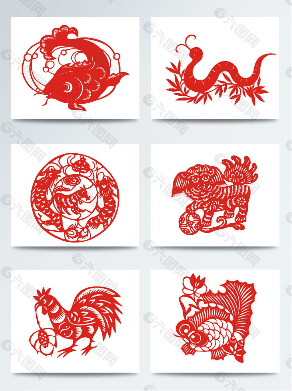 中国红动物剪纸元素