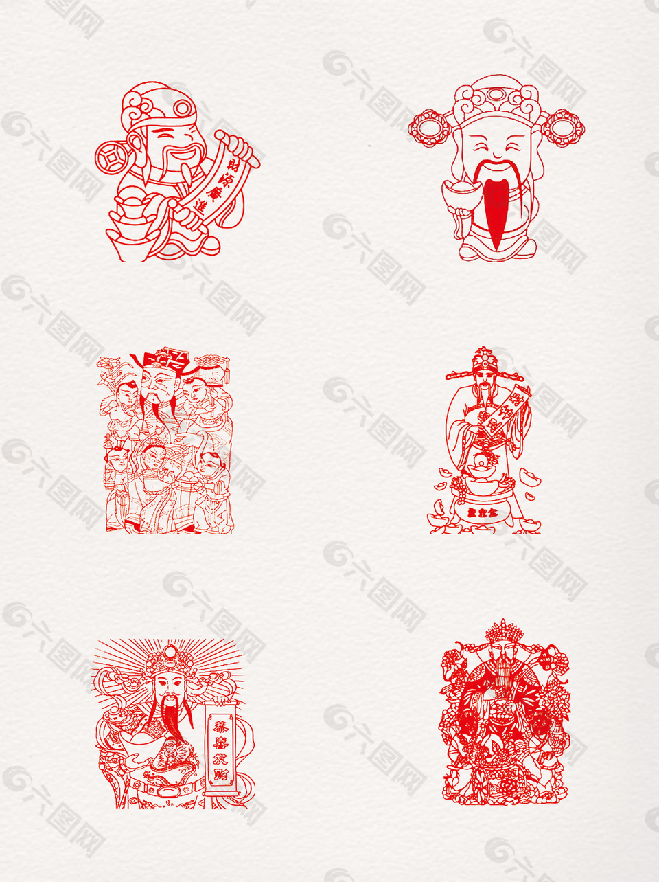 红色线条财神爷剪纸