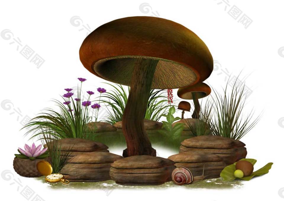 卡通创意蘑菇小亭png元素