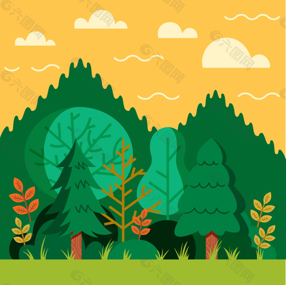 绿色扁平树林插画
