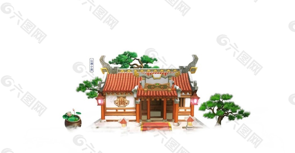 卡通中国古式建筑png元素