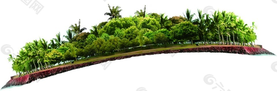 绿色小岛树林png元素