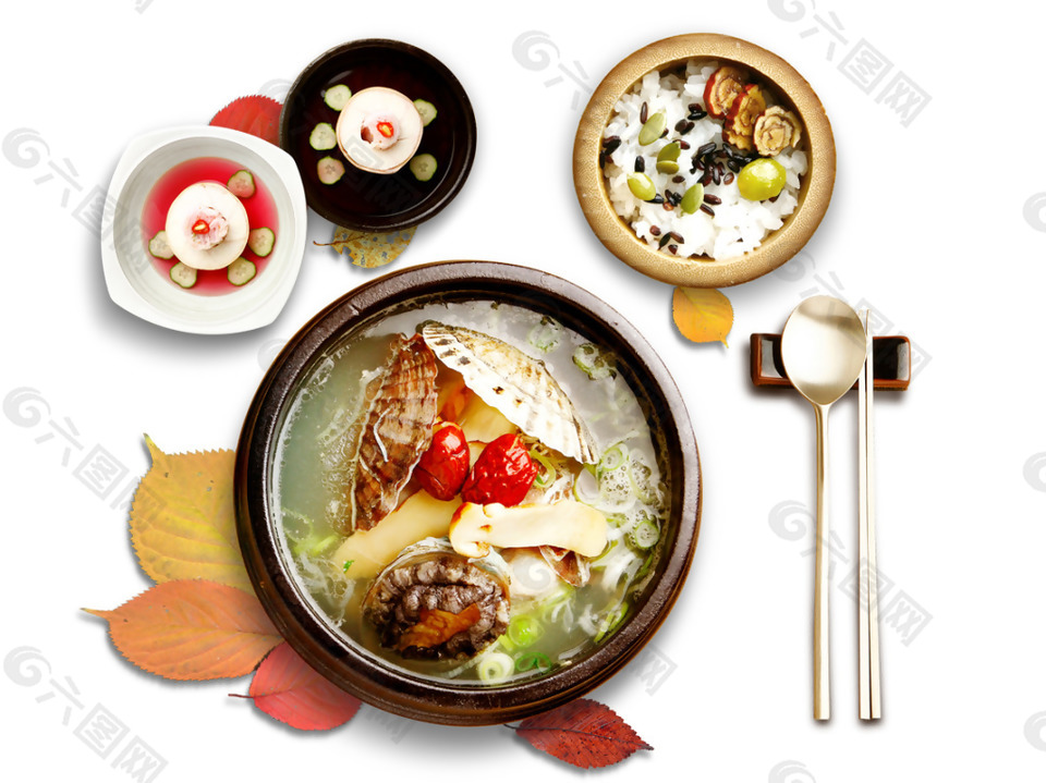 美食食物餐饮俯视图海鲜筷子泡菜元素素材