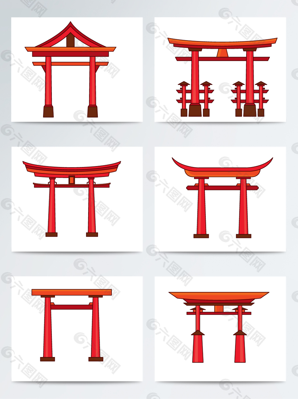 红色扁平日本神社门素材