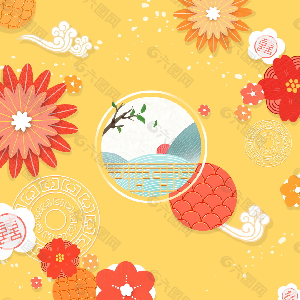 传统中国风花朵海报背景设计
