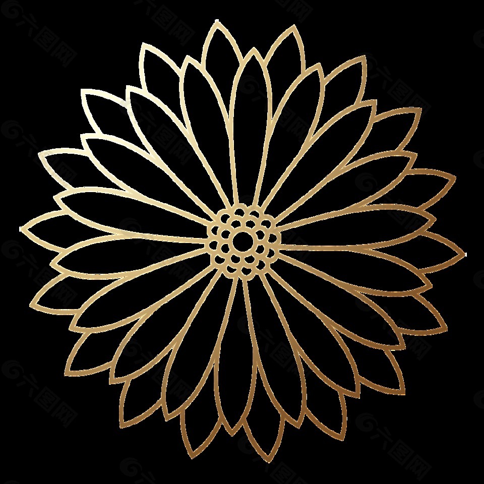金色渐变线条花朵装饰素材