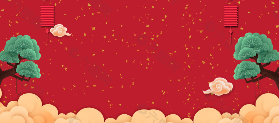 红色喜庆扁平新年背景