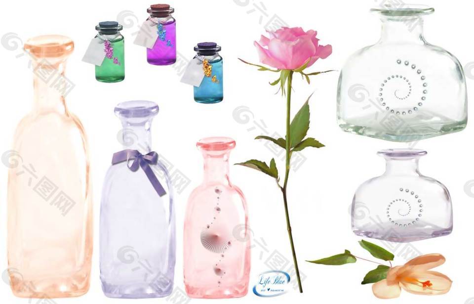 卡通彩色玻璃花瓶png元素
