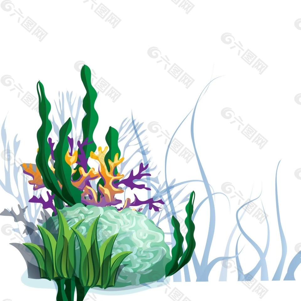 卡通绿色水生植物png元素
